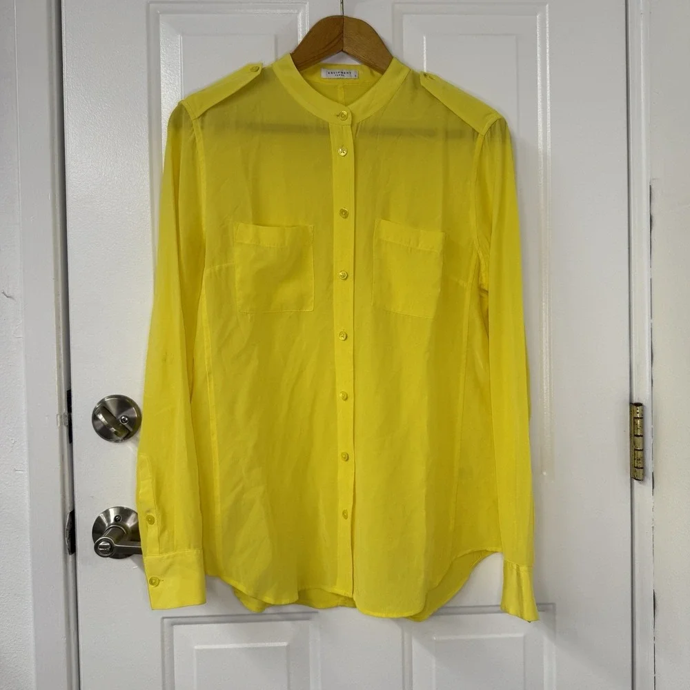 EQUIPMENT Women's Slim Signature‎ Silk Blouse in Yellow 2 Pockets $258 Size S